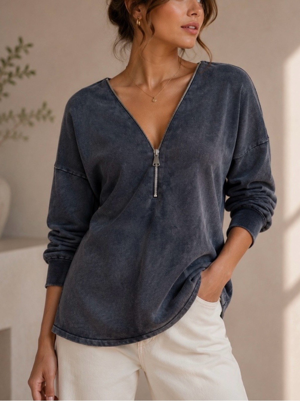 PBJ BLUES Quarter Zip Pullover Indigo 
Size Latge